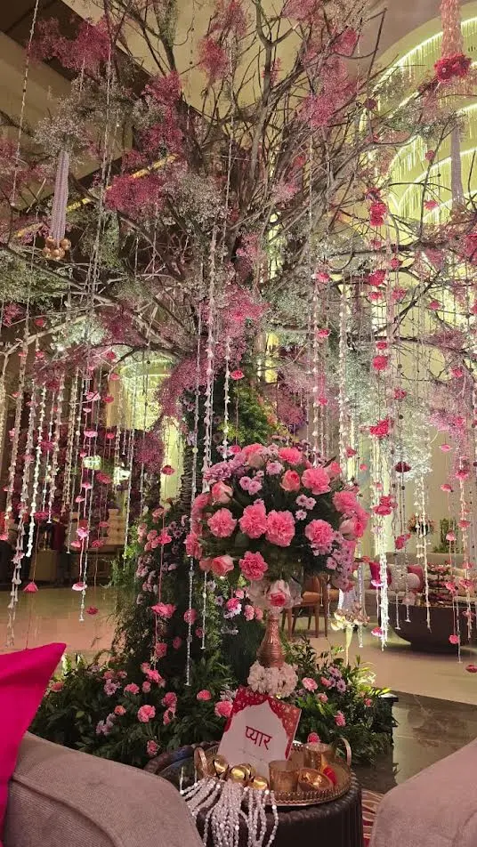 Hanging floral tree decor for a Delhi NCR wedding
