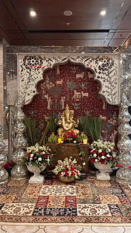 Traditional mandir decor for a wedding